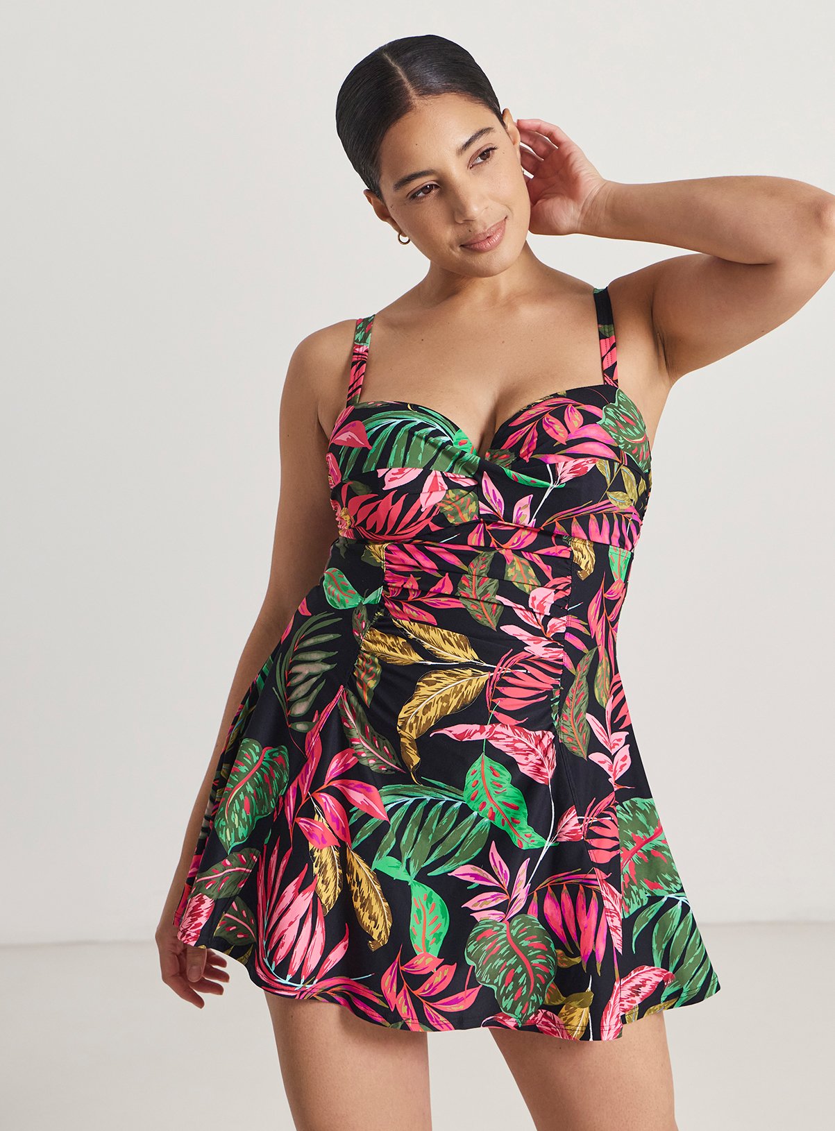 SIMPLY BE Magisculpt Underwired Tummy Control Swimdress Tropical Print 38C - Image 1 thumbnail